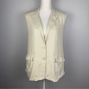 Vigoss Womens Medium Cream Vest Button Closure Collar Retro Shoulder Pads Pocket